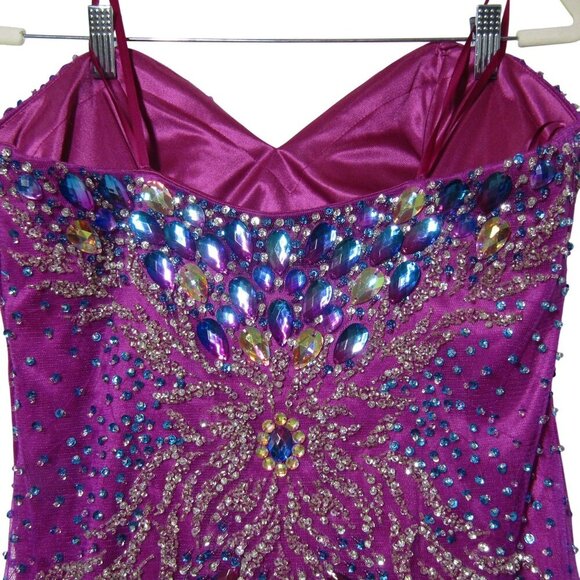 STRAPLESS Embellished L JEWELED Beaded Party Prom Mini Dress Magenta Cocktail - Picture 5 of 11
